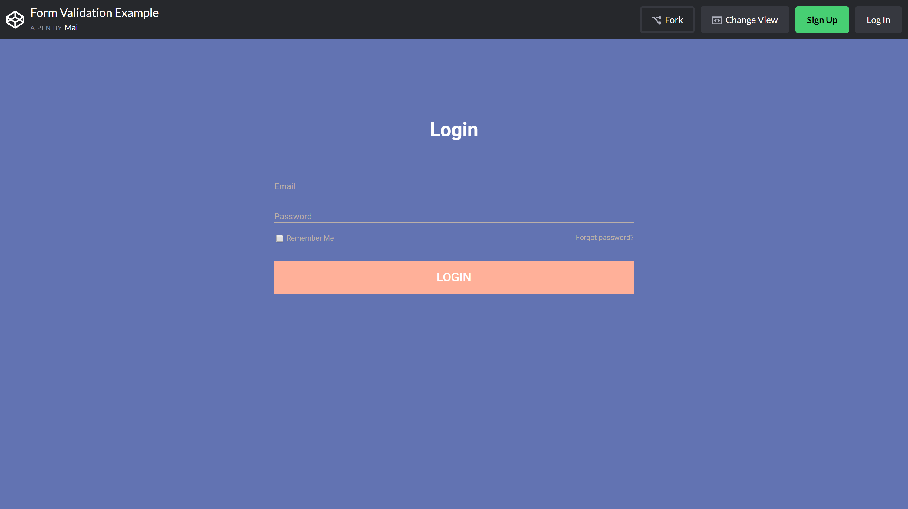 Screenshot of the login form